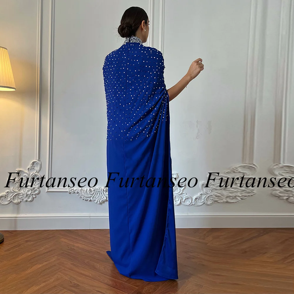 Robe de Rhpersonnalisée à col haut avec perles, robes de soirée arabes, bleu royal, charbon, luxe, occasion formelle