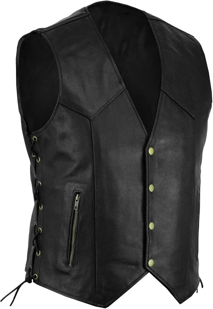 Men Motorcycle Biker Faux Leather Vest, Side Lace Up Sleeveless Waistcoat, Punk Rider Vest for Party Cosplay Costume