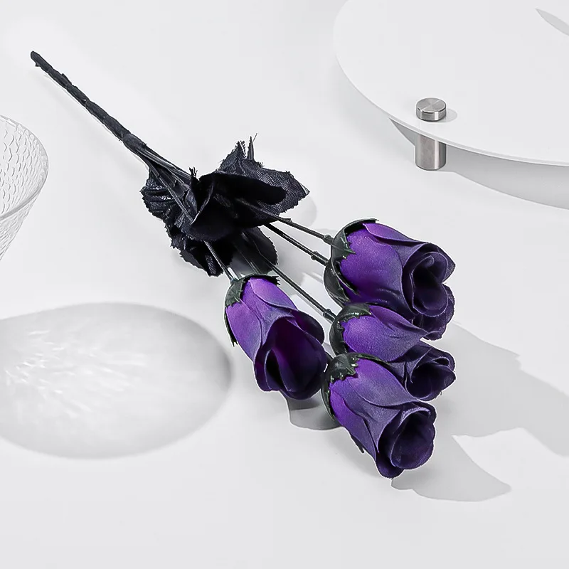 Black Artificial Rose Flower Gothic Style Simulation Flowers Wedding Home Party Fake Flower Decoration DIY Halloween Decor