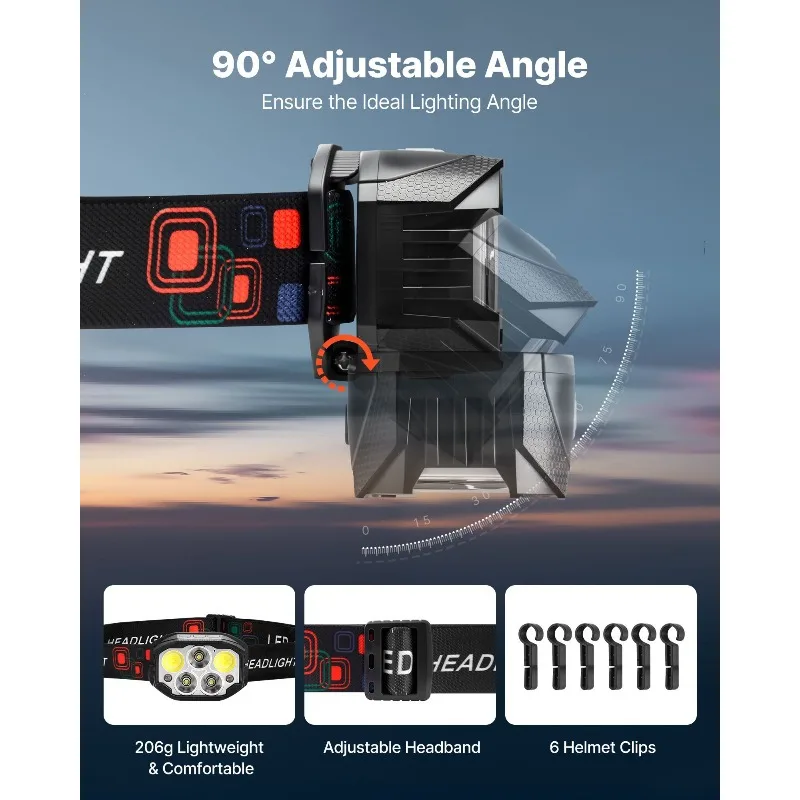 Paquete de 2 faros delanteros delanteros recargables LED ligeros 12 modos de iluminación