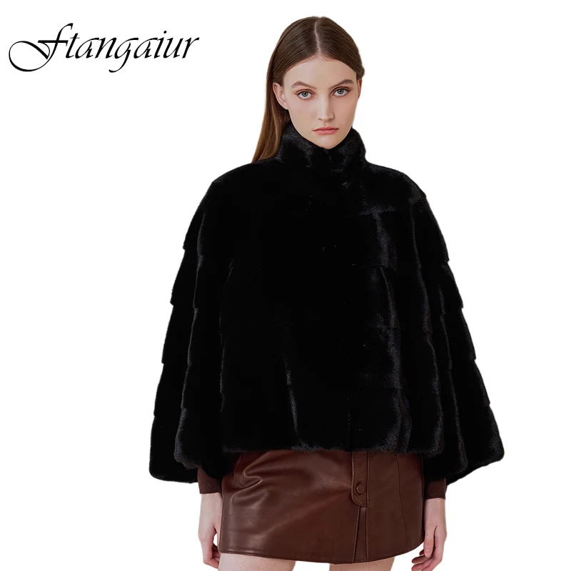 

Зимняя импортная шуба из натурального меха норки Ftangaiur, короткая, свободная, с воротником-стойкой, мягкая, из вельвета, для женщин