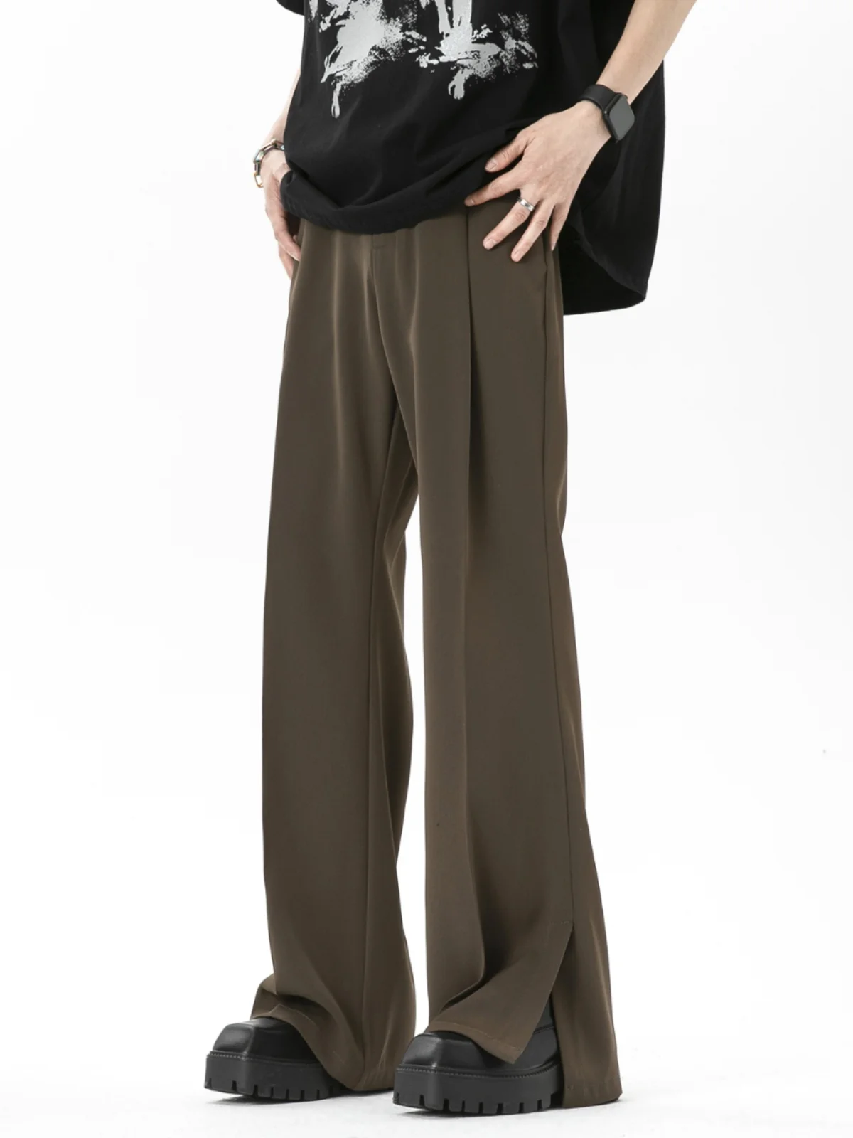 

Мужские летние брюки из ледяного шелка: тонкие, прямые, повседневные, с высокой талией, расклешенные, легкие, модные