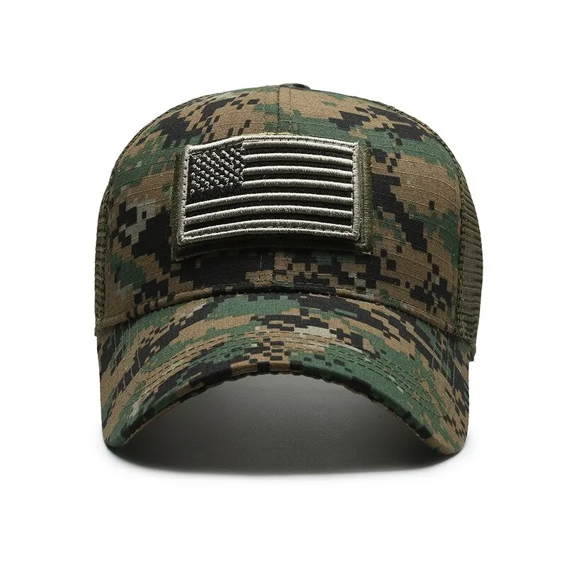 American Flag Camouflage Sticker Embroidered Baseball Cap Net Hat Men Outdoor Velcro Cap