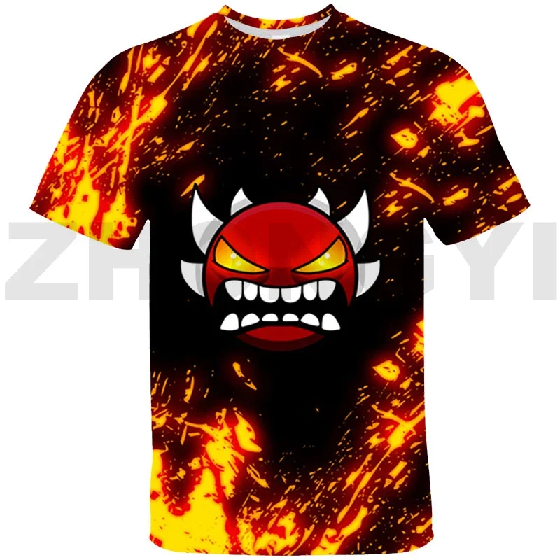 3D Print Angry Geometry Dash T Shirts Kids Cartoon Anime Tshirts Child Toddler Boys Girls Oversized Tee Tops Streetwear Teenager