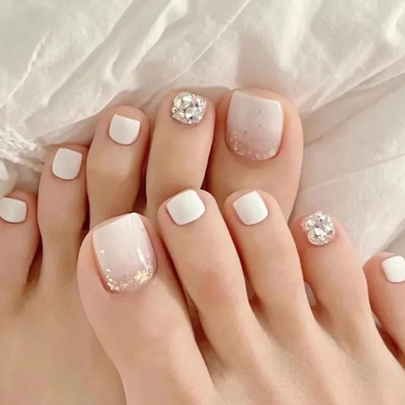 24pcs Sweet Shiny Toenails Sets Diamond Colorful Full Cover