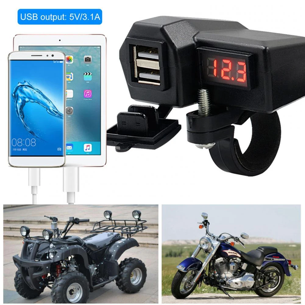 

Dual USB Motorcycle Fast Charger Waterproof USB Port Socket Connector With ON/OFF Switch Digital Voltmeter for Mobile Phone