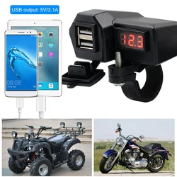 Dual USB Motorcycle Fast Charger Waterproof USB Port Socket Connector With ON/OFF Switch Digital Voltmeter for Mobile Phone