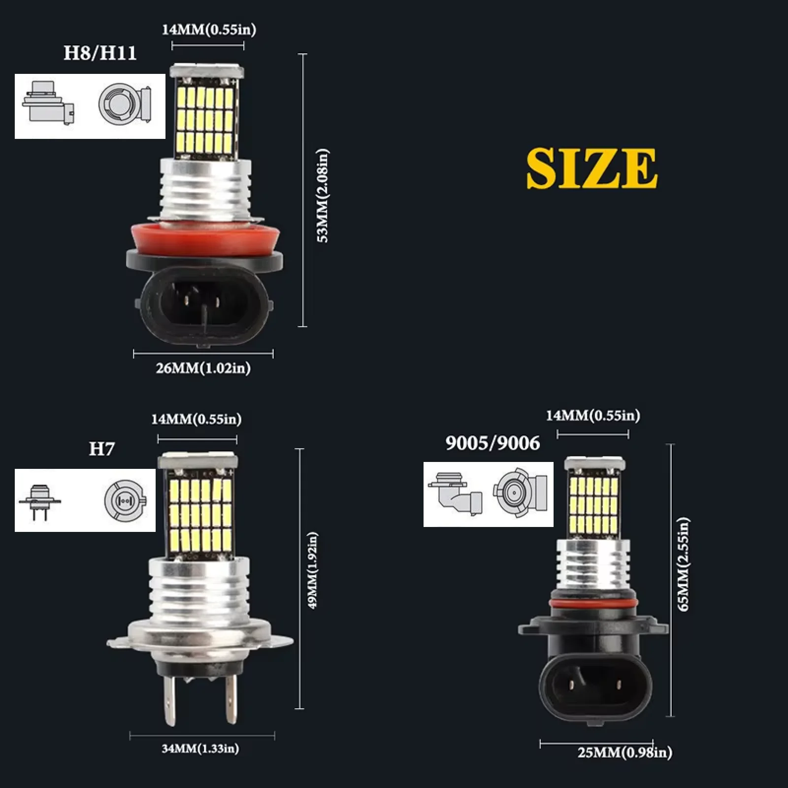 2PCS Fog Light H7 LED Bulb H8 H9 H11 9005 9006 LED 4014 Chips 45SMD Lens 12V Car Lamps Driving Auto Lamp Super Bright