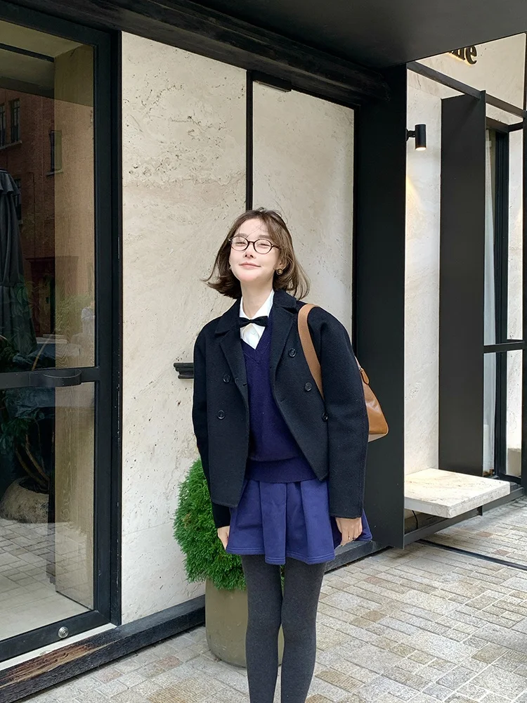 

Пальто из чистой шерсти с воротником-стойкой, двухцветное, в стиле ретро, женское, премиум-качество, осенний сезон