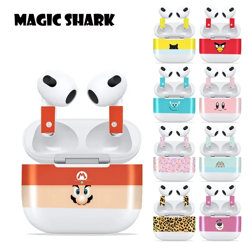 Fashion Cute Super Mario Cartoon Bear Cat Duck Wrap Skin Cover Film Sticker for Apple Airpods 3 3th