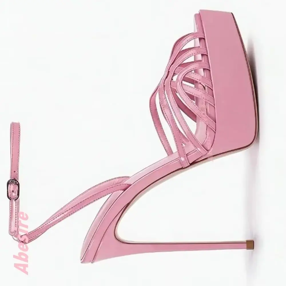 Silver Platform Cut Out Sandals Peep Toe Stiletto Heels Buckled Women's Sandals 2026 New Slingback Glossy Runway Shoes Sexy