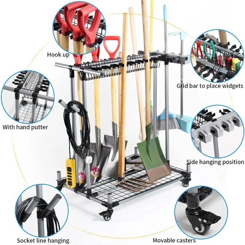 garden tool organizer metal Garage Storage Holder storage large long lawn tools heavy duty tool rack sturdy yard cart