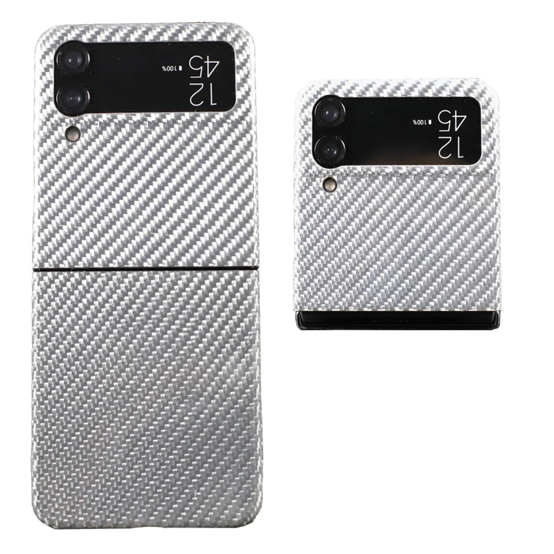 

Case for Samsung Z Flip 4 Ultrathin W23 Flip Gloss Silver Fiberglass Anti-explosion Mobile Phone Protective Cover Protection