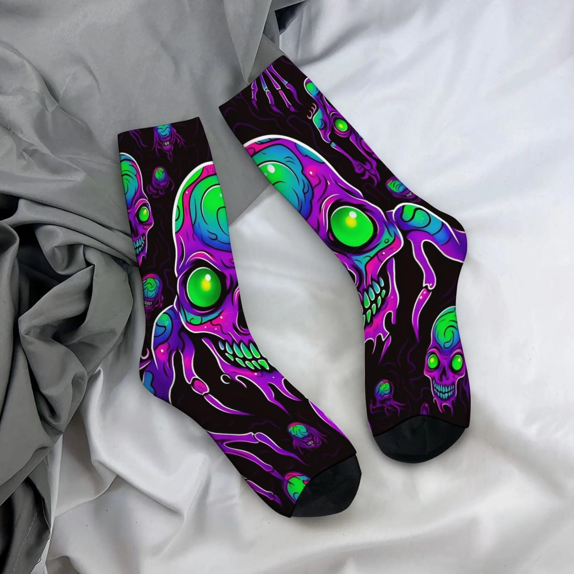 

Harajuku Retro Psychedelic Bizarre Colorful Skull Theme Men's Socks Novel Street Trend Casual Socks Crazy Party Holiday Gift