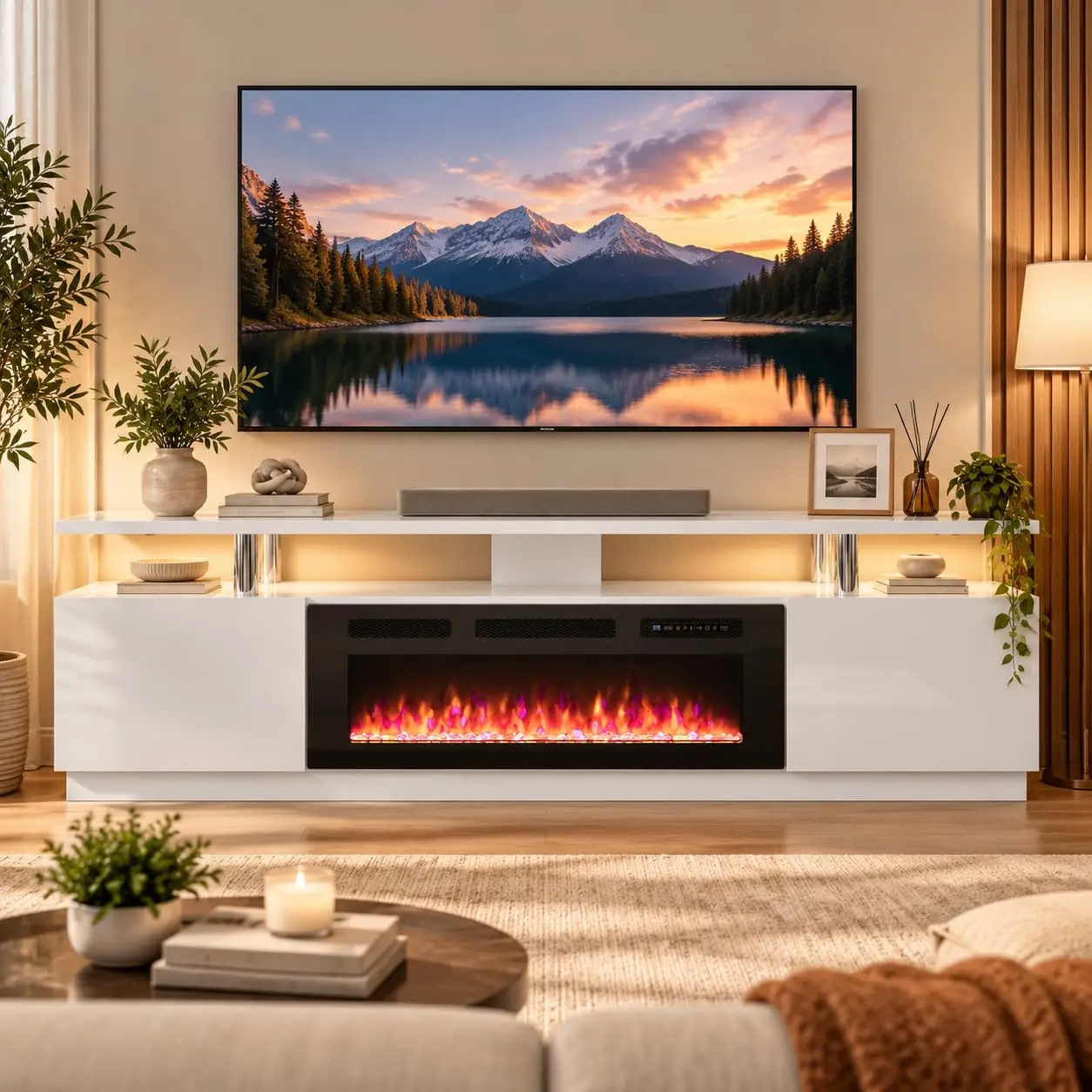 70 Inch Electric Fireplace TV Stand with 36 Inch Fireplace Insert, Customized