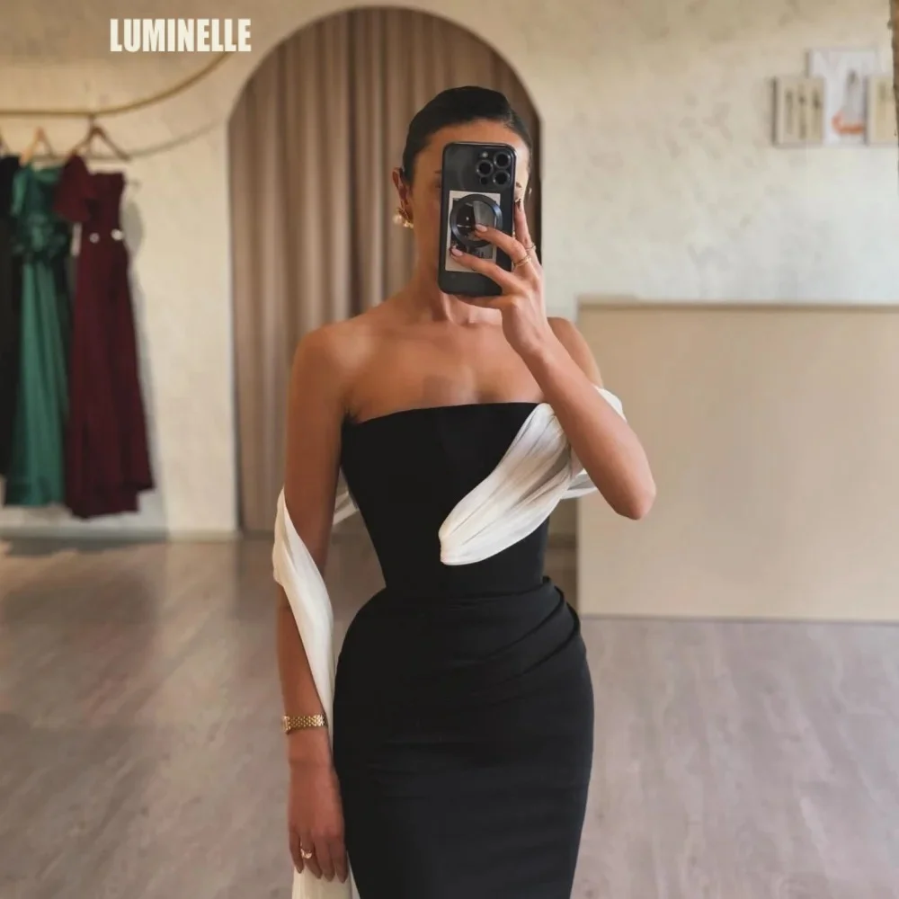 Customized Black Draped In Silk Satin robes de soirée Strapless Party Dresses Sleeveless Floor-Length Prom Dress 2026