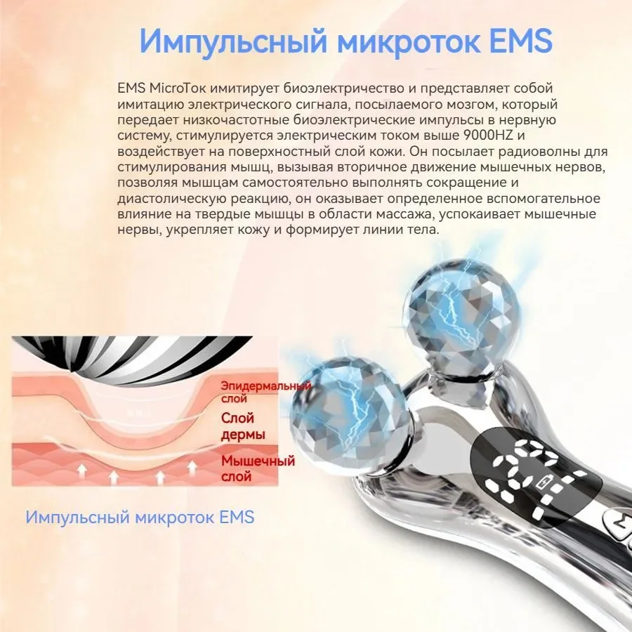 4D-Roller EMS Microcurrent Face Massager Roller Rechargeable Facial Lifting Sk-in Tightening Anti‑Wrinkle  Device for Face Neck