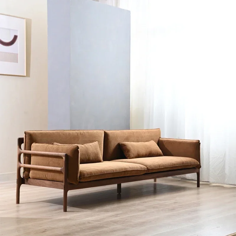 Winter and summer living room fabric sofa North American black walnut ash new Chinese log furniture