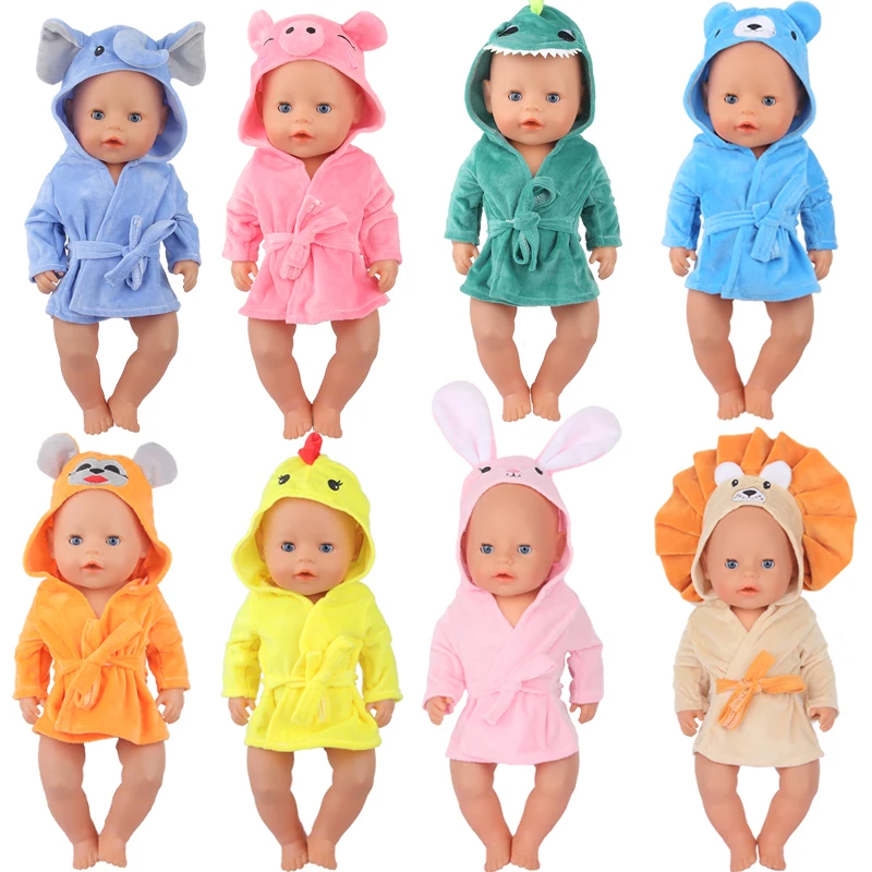 18 inches American Doll Bathrobe Cute Cartoon Animal Pajamas Robe Doll Clothes Born Baby Fit 43cm Doll Accessories For Baby Gift