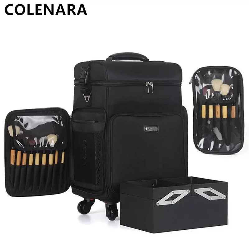 COLENARA Women's Luggage Oxford Cloth Removable Folding Beauty Nail Tool Box Large Capacity Trolley Makeup Case Rolling Suitcase