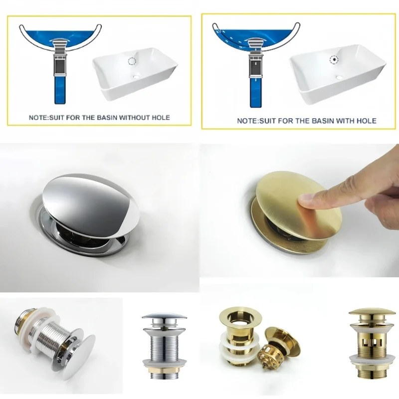 Black Gold Basin Sink Drainer Corrosion Resistant Pop Up Push Button Waste Trap With Overflow Kitchen Bath Drain Stopper No Hole