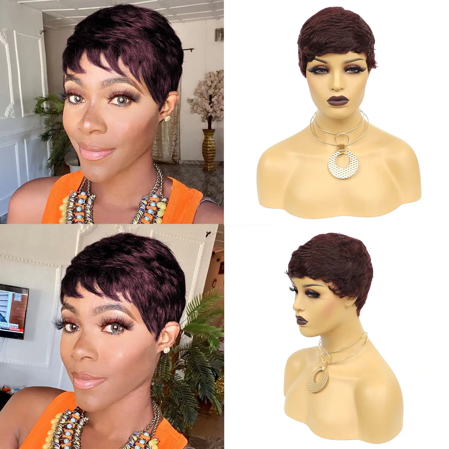 Short Straight Human Hair Wigs Natural Color Brazilian Remy Hair Pixie Cut Wig Cheap Human Hair Wig For Black Women MYLOCKME