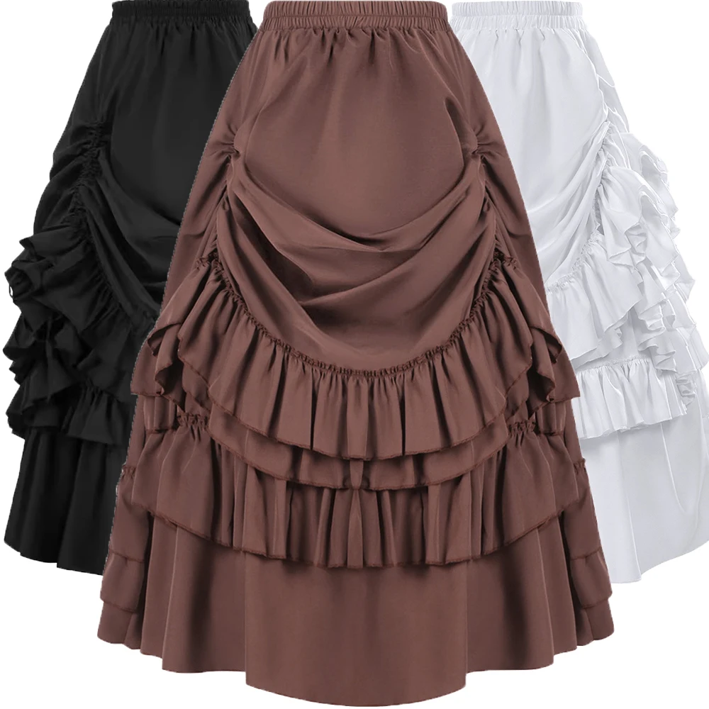 

Винтажная длинная юбка с рюшами и высокой талией, викторианские средневековые юбки в стиле стимпанк, женская одежда для косплея, праздничная одежда, сексуальный готический пиратский костюм