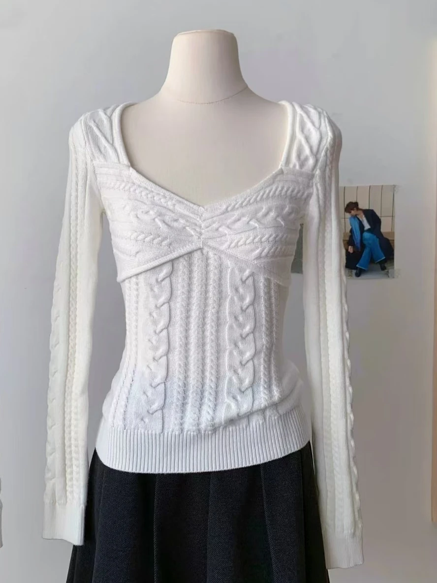 Women 2026 Harajuku Gothic Knitted Sweater Korean Subculture Slim Fit Solid Color Casual Street Pullover Trendy Jumper