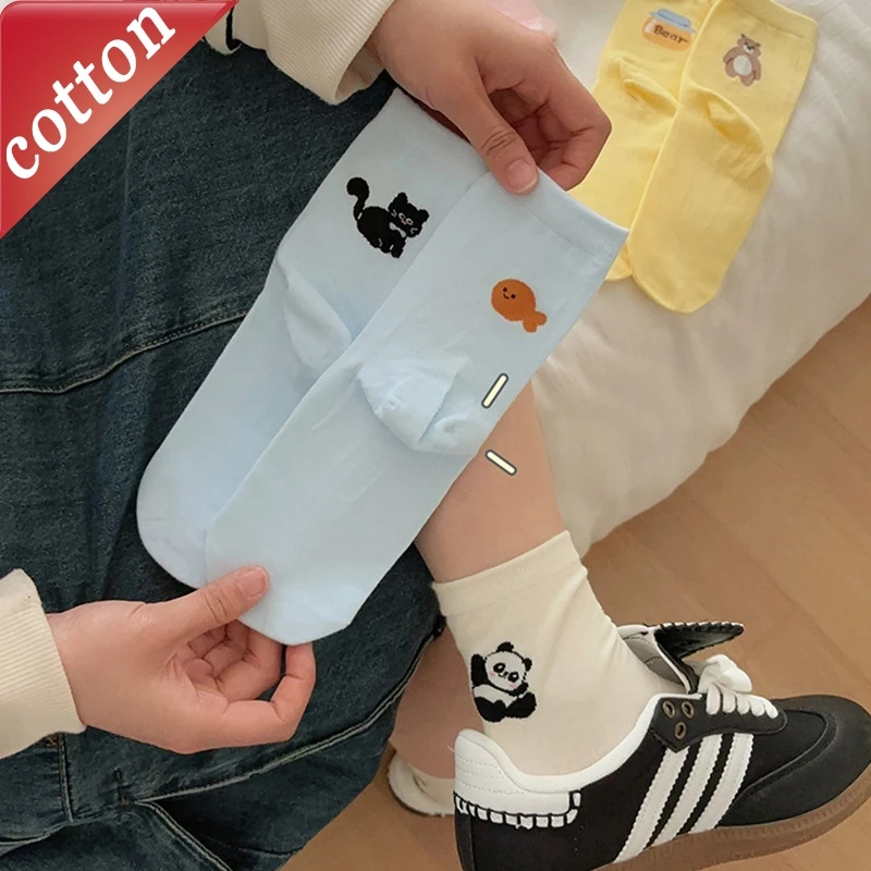 

4 Pairs Women's Socks Set Korean Kawaii Cartoon Cute Funny Comfort Sweet Verstaile High Quality Cotton Socks For Girl Wholesale