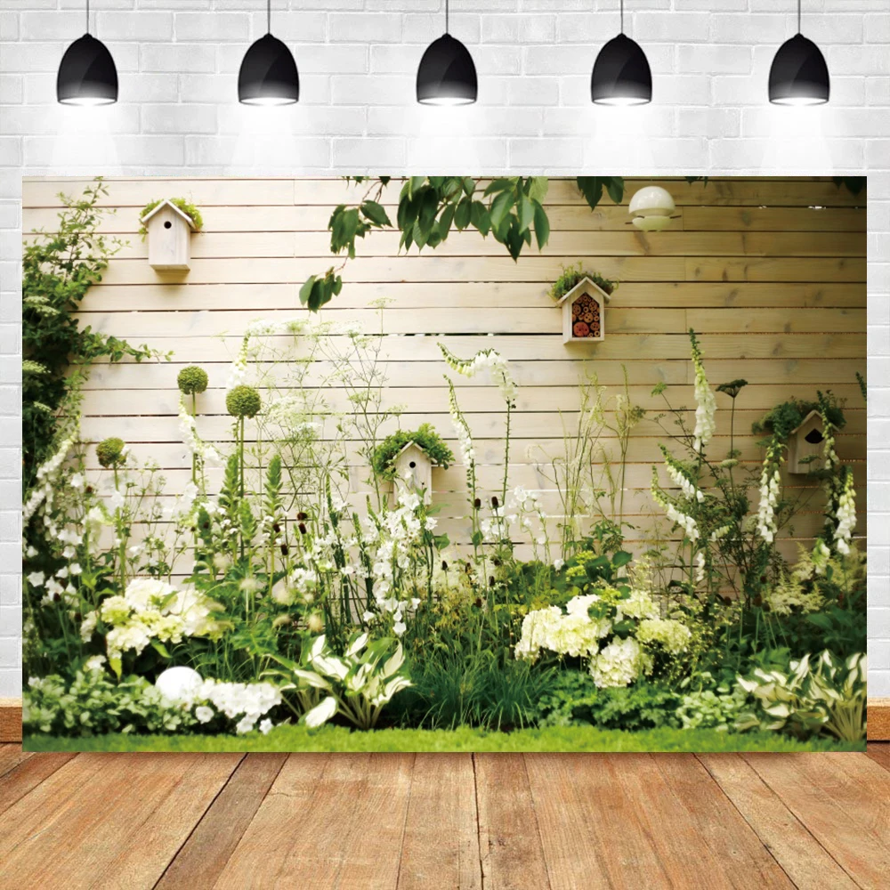 Spring Landscape Photo Backdrop Garden Flowers Green Vine Door Road Photography Background Living Room Decoration Banner