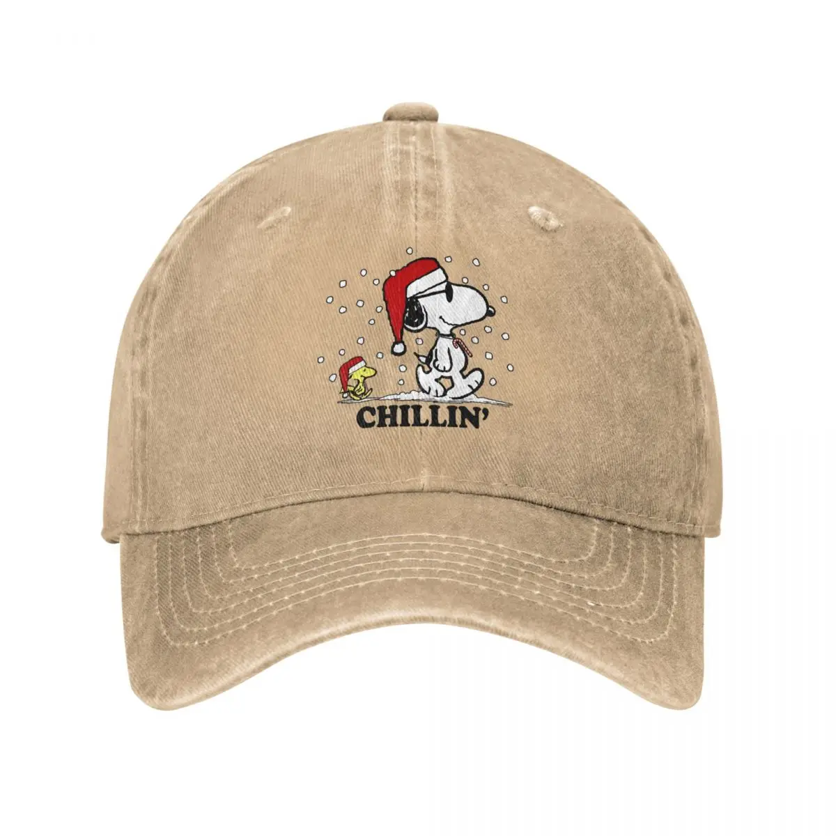 Official Peanuts Holiday Snoopy Snowfall Chillin Unisex Baseball Cap Distressed Denim Hats Vintage Outdoor Running Snapback Hat