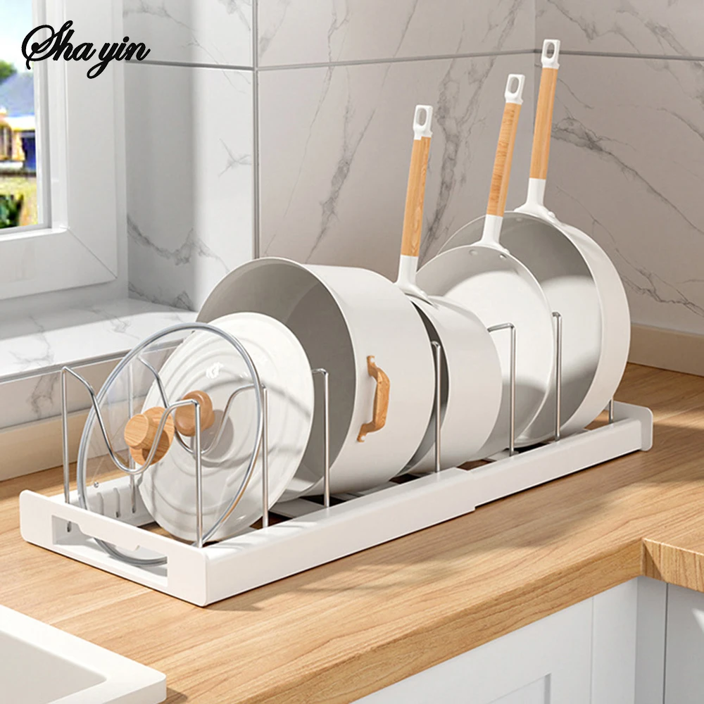 

1 комплект бытовых кухонных стеллажей, выдвижной, регулируемый, кухонная утварь, разделочная доска, кастрюли, полка-органайзер для посуды