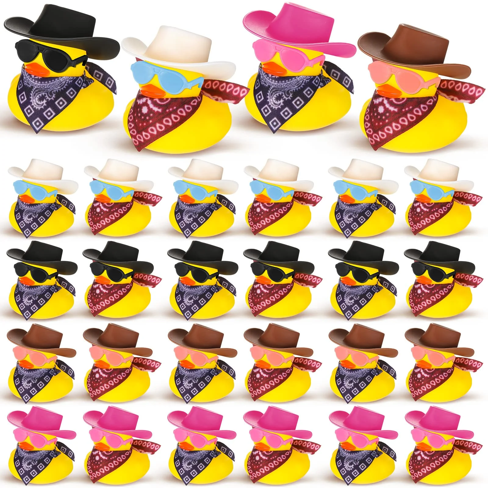 48Set of Rubber Duck Cowboy with Hat and Scarf, Mini Rubber Duckies Bath Party Toys Bathtub Toys Shower Birthday