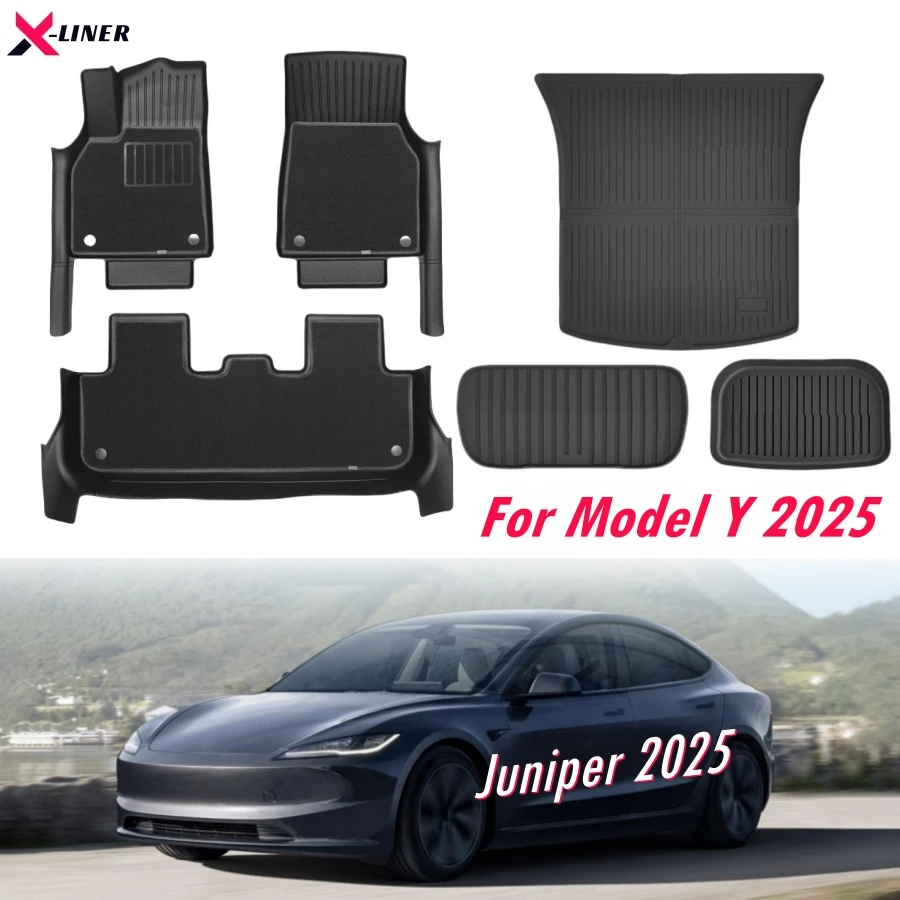 

Полностью защитные напольные вкладыши для Tesla Model Y Juniper 2025, напольные коврики с защитой порога, передний и задний грузовой вкладыш Juniper
