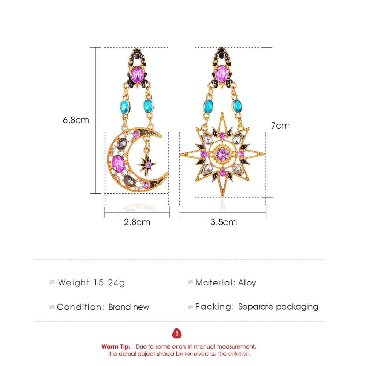 قطعتان من أقراط نجمة القمر بتصميم عصري للسيدات، إكسسوارات مجوهرات مناسبة للتاريخ والحفلات والمهرجانات #6
