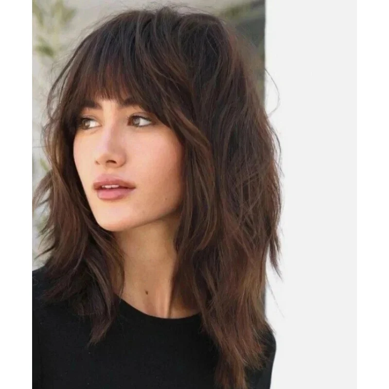 Real Hair New Fashion Gorgeous Women's Natural Dark Brown Wavy Wigs 14 In