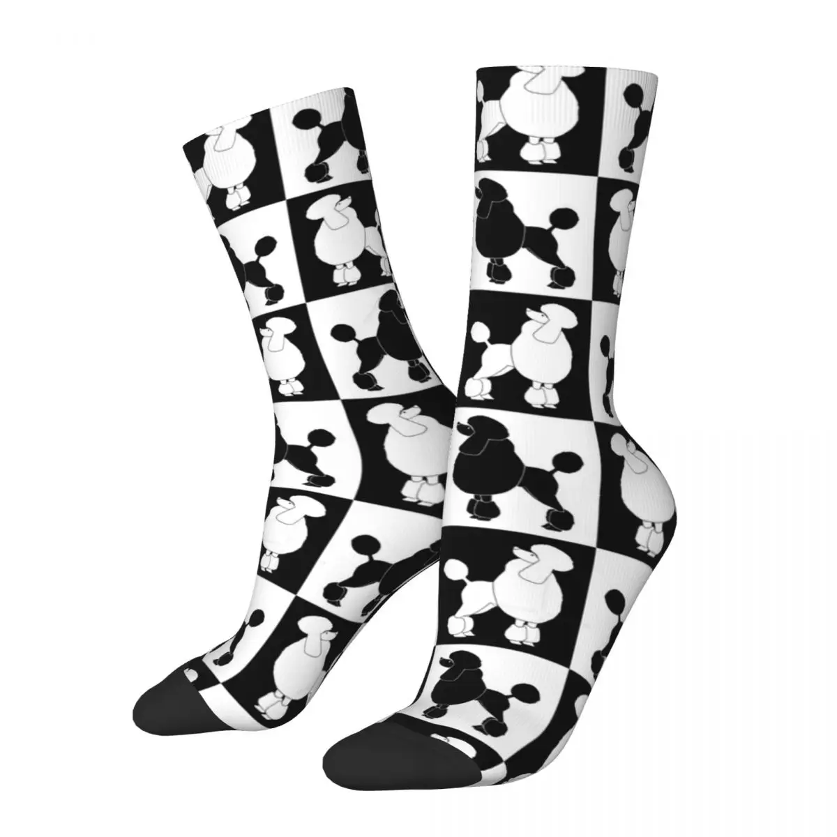 Checkered Poodles Funny Men's Socks Retro Hip Hop Novelty Crew Sock Gift Pattern Printed