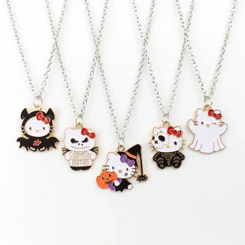 Halloween Hello Kitty Necklace Sanrio Anime Cartoon Cute Demon Sprite Necklaces Alloy Kawaii Pendant  Chains Jewelry Accessories