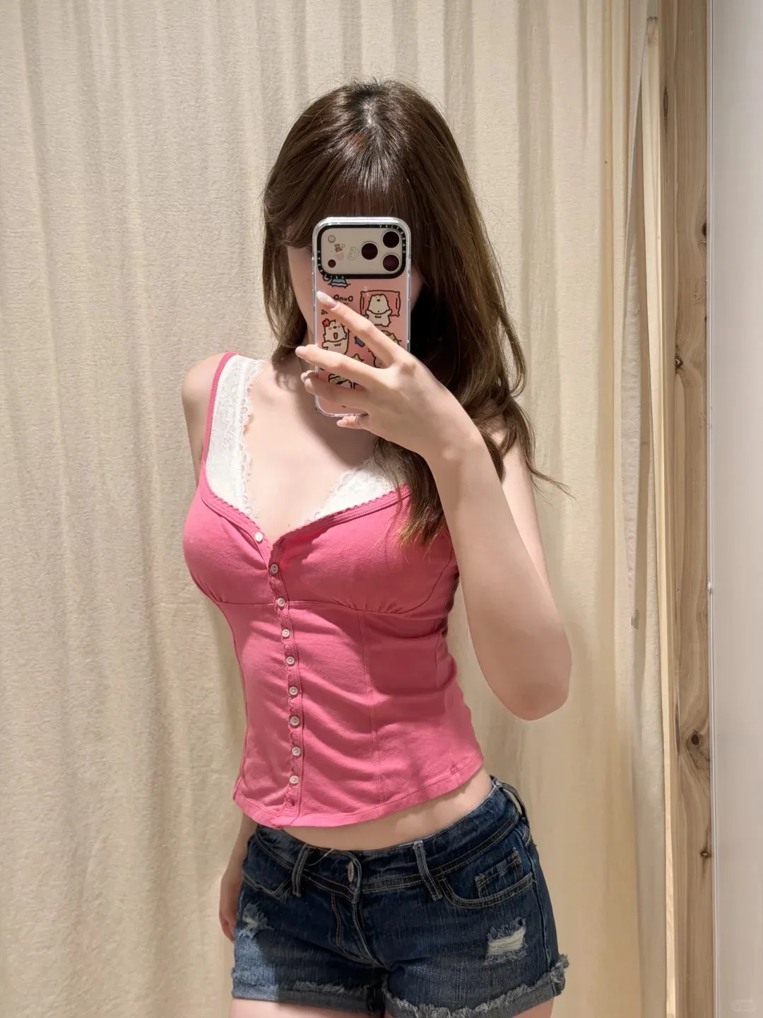 Raspberry Pink Slim Crop Top Woman Summer V-neck Single Breated Cotton Short Camisole Vintage Sweet Preppy Style Tank Tops Y2K