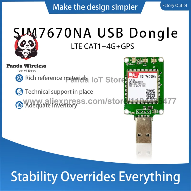 SIM7670NA SIM7670NA-MNGV SIM7670NA-LNGV Dongle USB LTE CAT1, dengan GPS 1pcs LTE-FDD: B2/B4/B5/B12/B13/B66 LTE CAT1+chip Qualcomm