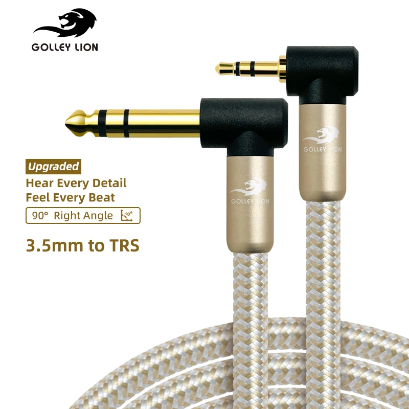 GOLLEY LION 90 Degree 1/8 to 1/4 Stereo Audio Cable, Right Angle 3.5mm TRS Male to 6.35mm TRS Male Aux Cord for Guitar, Keyboard