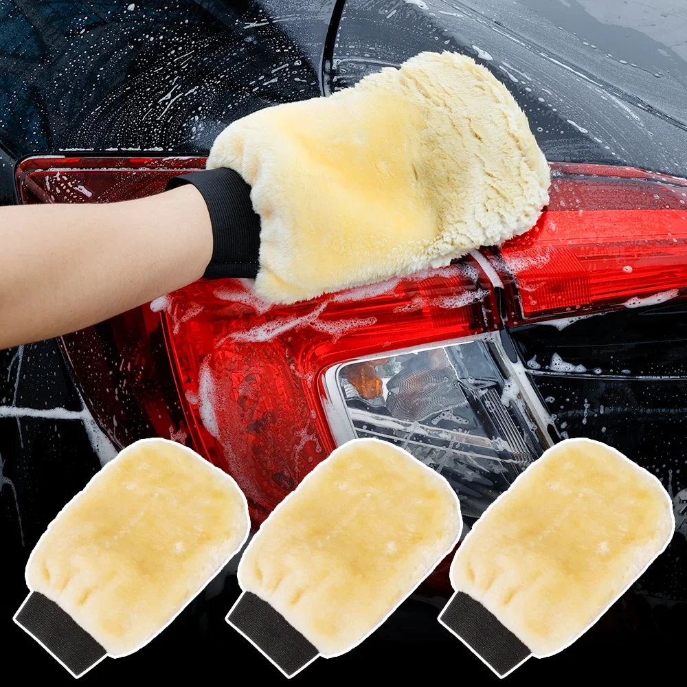 Car Wash Imitation Wool Gloves Double Sided Plush Thickened Gloves Remove Dust Stains Oil Strong Decontamination Force Wash Tool