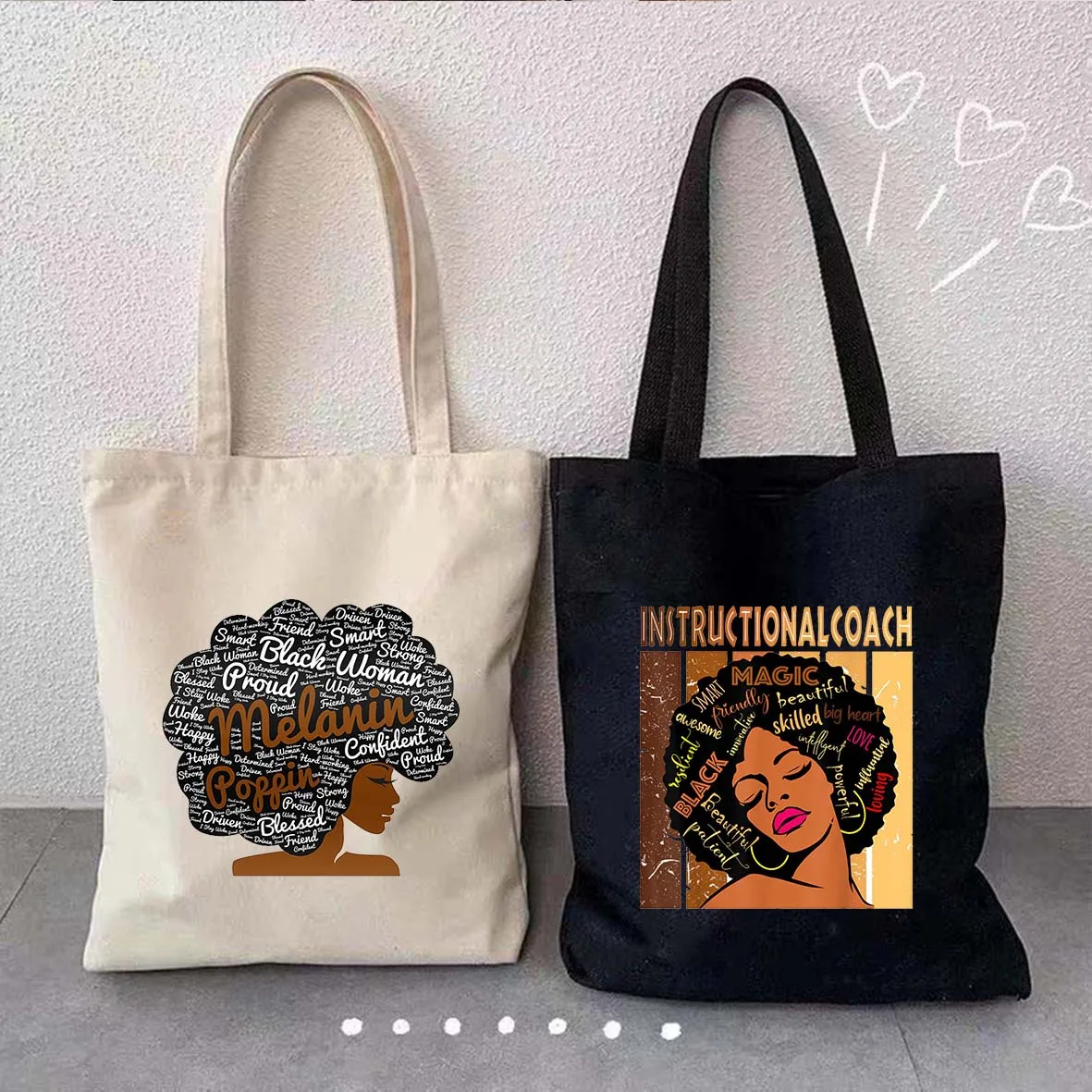 Melanin Shopper Tote Bag African American Woman Shoulder Bag Afro Black Girl Magic Satchel Handbag For Shopping Work Grocery Gym