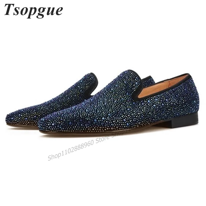 Black Exquisite Crystal Decor Shoes For Men Men's Dress Pumps Slip-On Runway Casual Party Shoes 2023 Fashion Zapatillas Mujer