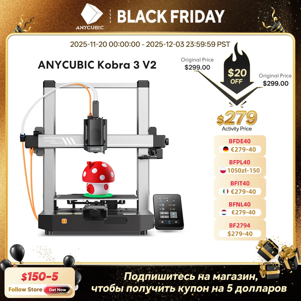 

ANYCUBIC Kobra 3 V2 AE Version 600mm/s Fast Printing 3D Printer 8 Colors ACE Pro Filament Auto Drying APP Control 3D Printer