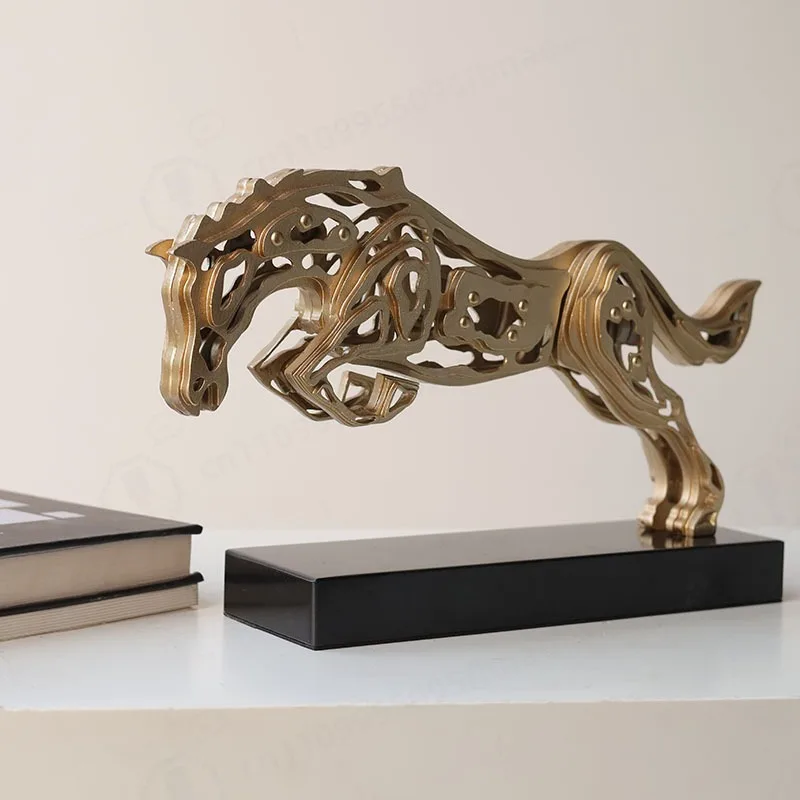 Modern Hollow Out Metal Black Horse Figurine Indoor Decor Statue for Hotel Homestay Cabinet Entrance Table Display