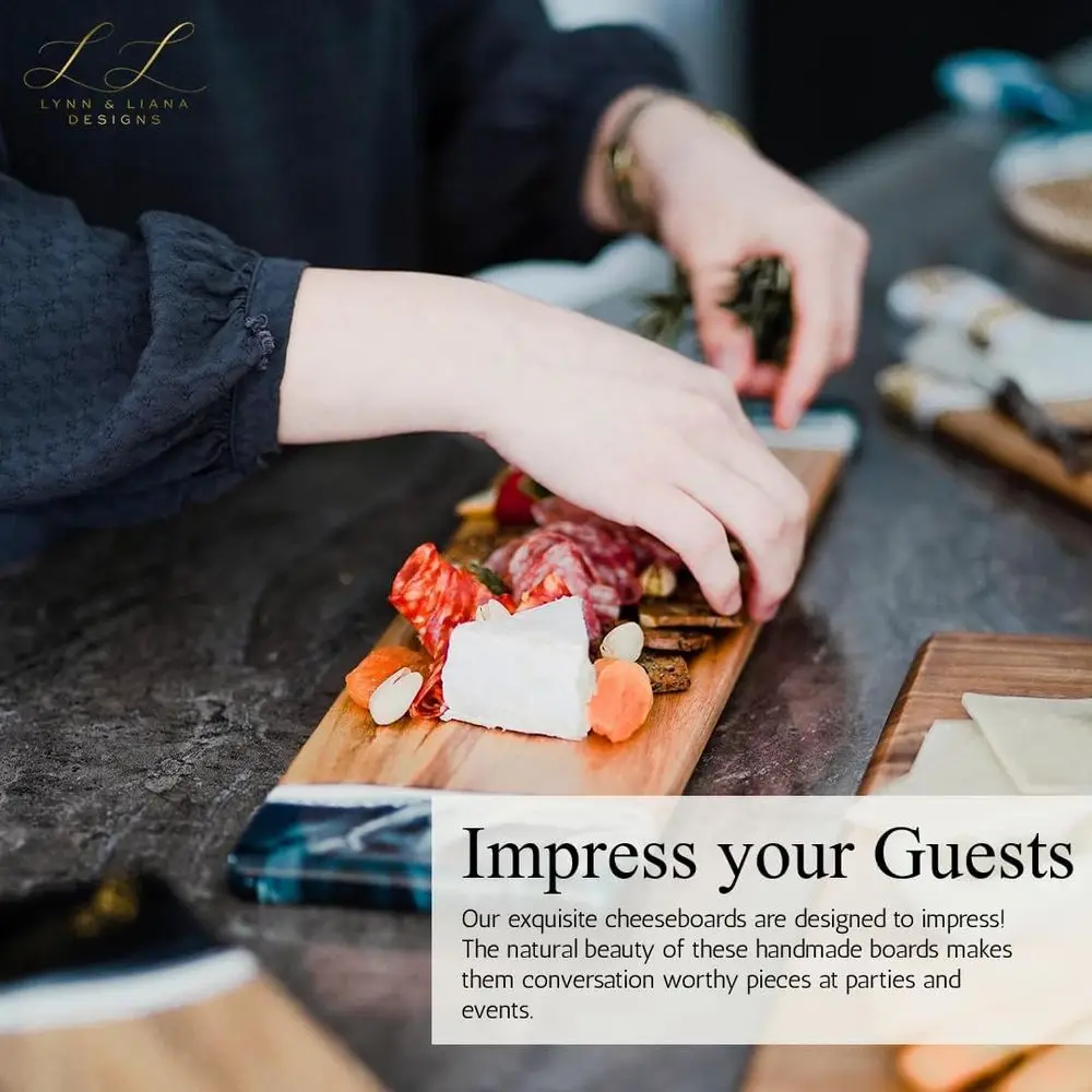 เขียงชีสไม้กระถินเทศสีน้ำเงินกรมท่าและสีขาวผสมเรซิ่น |   เขียงเสิร์ฟชาร์กูเตอรีสุดหรู ทำด้วยมือ |   5 x 24