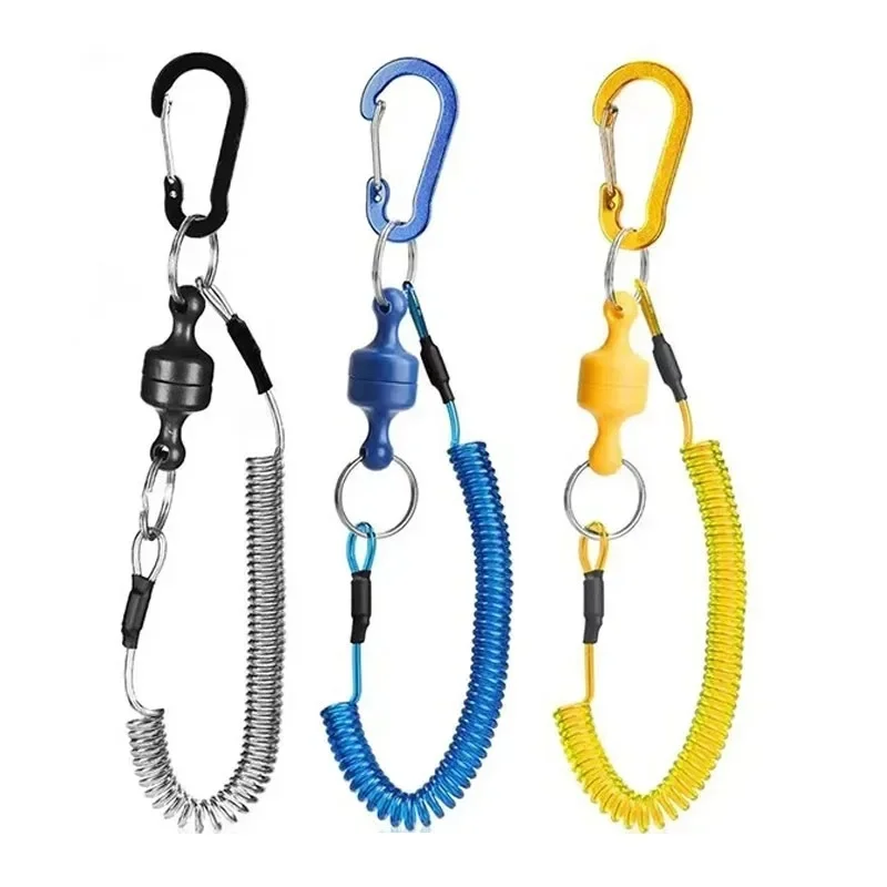 1-4pcs Fishing Coil Lanyard Hook Buckle For Fly Fishing Strong Magnetic Release Clip Net Rack With Fishing Tools Coiled