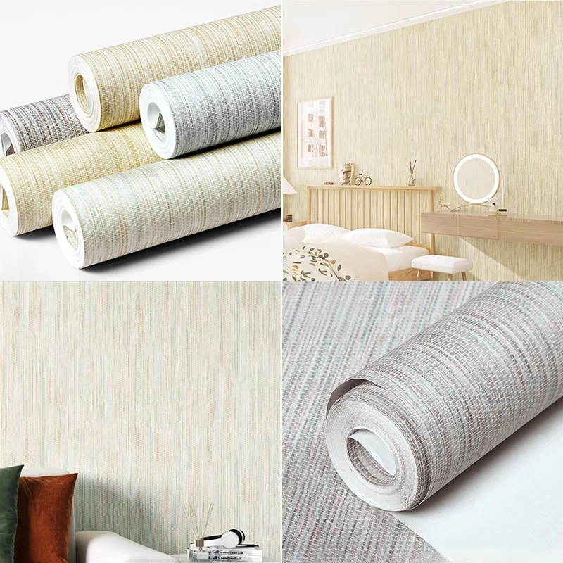 Modern Flax Plain Solid Color Linen Wallpaper for Living Room Bedroom Beige Background Wallpaper Non Woven Wall Paper