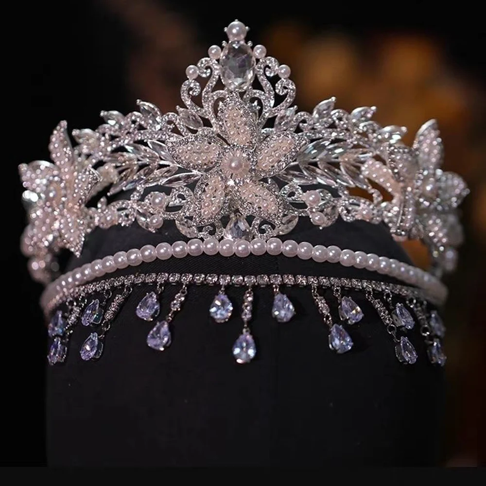 New Luxury Wedding Hair Tiara Crystal Pearl Flower Bridal Crown Diadem Tiaras Headband Hair Accessories Headpieces Head Jewelry